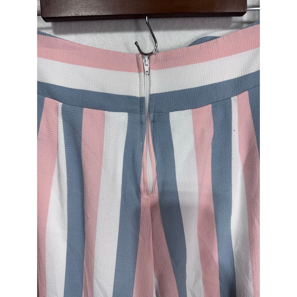 Colorful Striped Wide Leg Pants Knot Waist High Rise Resort Boho Style Women's L - Picture 6 of 6